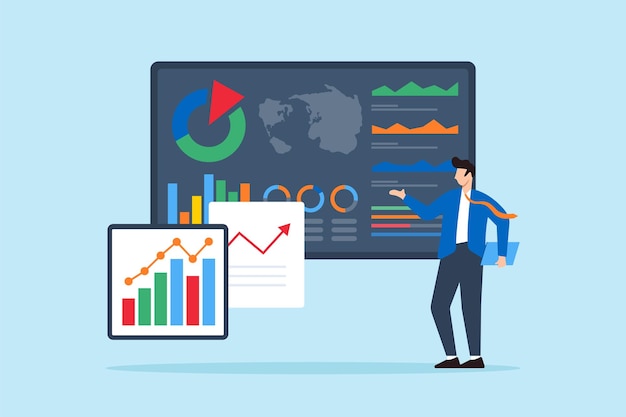 Analisti che presentano approfondimenti tramite dashboard interattivi Dati di segnalazione di business intelligence