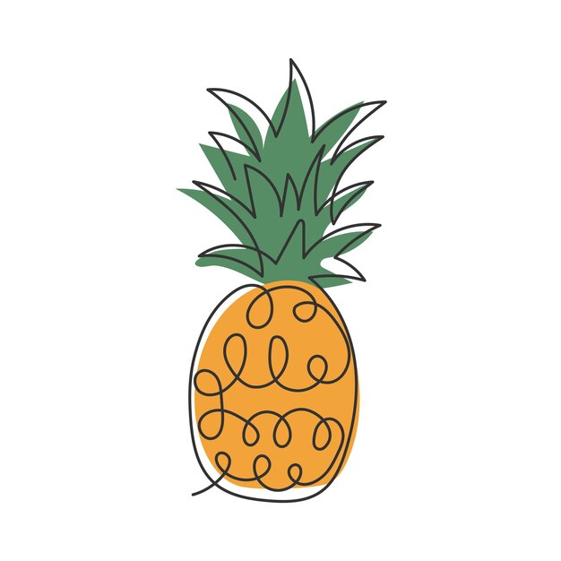 Ananas linea continua astratto frutta tropicale dolce delizioso cibo esotico illustrazione doodle