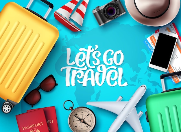Andiamo a viaggiare disegno di sfondo vettoriale. Andiamo a viaggiare con il testo nello spazio vuoto con le vacanze di viaggio