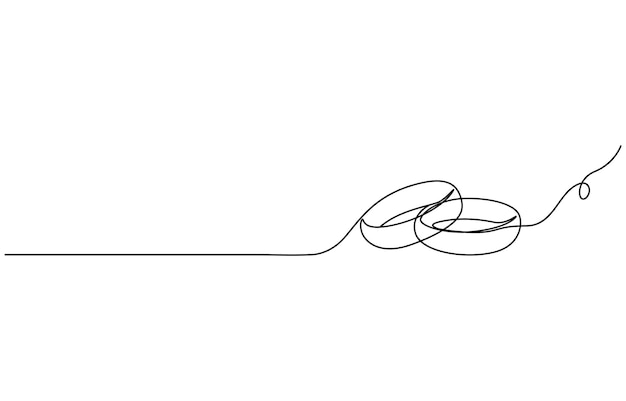 Anelli di nozze disegno a linea continua Arte di una linea di anelli d'amore Unione matrimoniale di cuori