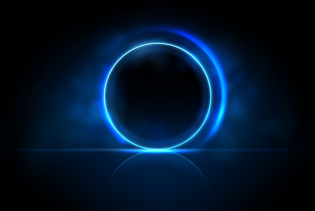 Anello blu neon nello spazio buio