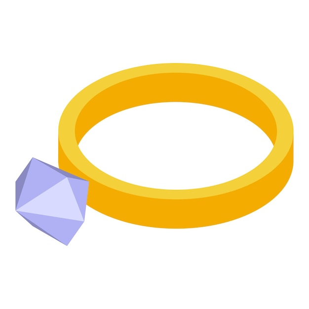 Anello d'oro che contiene una pietra preziosa viola a sfaccettature luccicanti icona isometrica