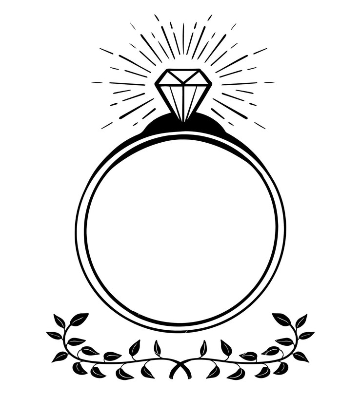 Vettore anello di nozze disegnato a mano con illustrazione vettoriale di diamante