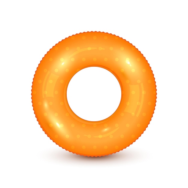Anello galleggiante arancione isolato su sfondo bianco Anello di gomma Tema estivo di acqua e spiaggia Giocattolo di gomma colorato Icona realistica salvagente Illustrazione può essere utilizzato per banner di poster di design estivo