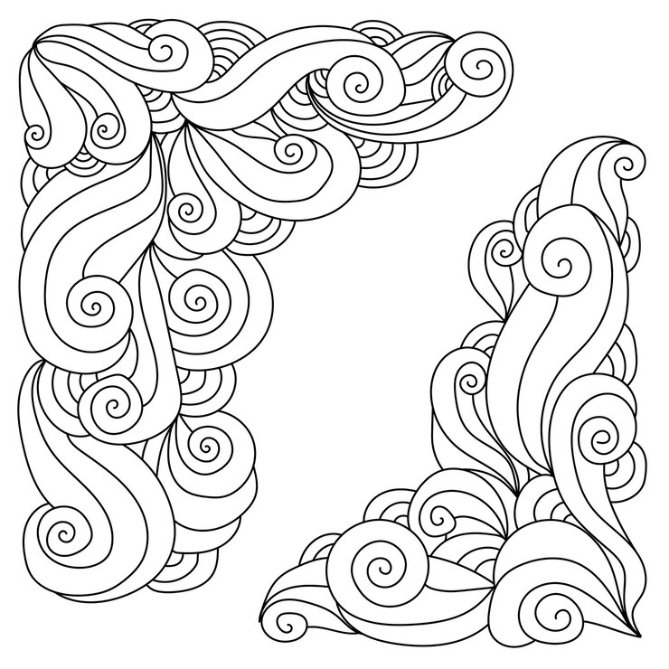 Angoli di doodle zen con riccioli e spirali colorazione meditativa o elemento di design