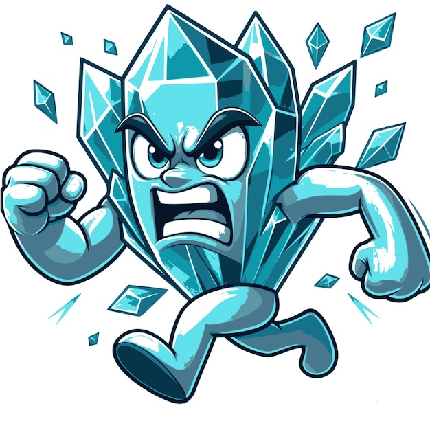 Angry Crystal Monster Running Front View Stile dei cartoni animati Sfondio trasparente