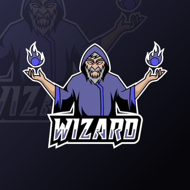Angry Wizard sport esport logo modello uniforme nera nel bagliore blu