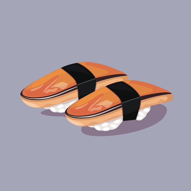 Anguilla sushi nigiri su sfondo bianco Unagi nigiri Cibo tradizionale giapponese Vector clipart