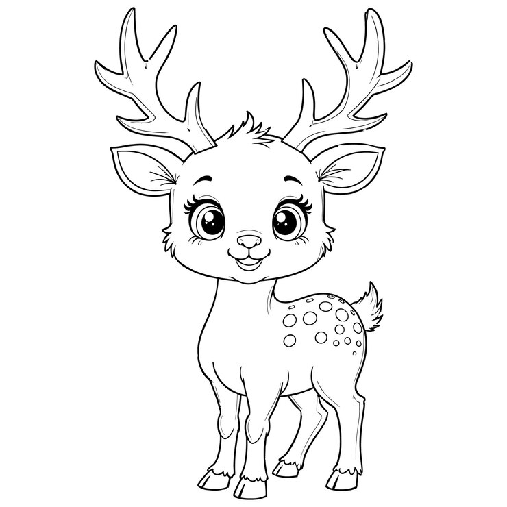 Animale adorabile, cervo carino, pagina da colorare, contorno e illustrazione grafica