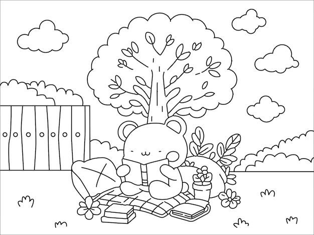 animale carino libro di lettura libro da colorare illustrazione vettoriale