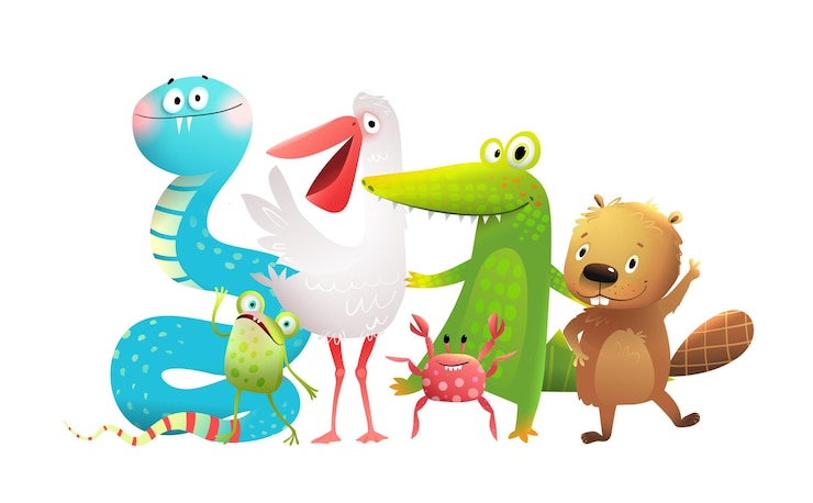 Vettore animali acquatici amici personaggi sciocchi per bambini