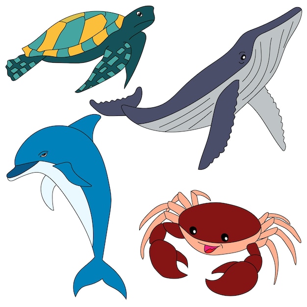 Animali acquatici Clipart Set di vita marina e creature oceaniche