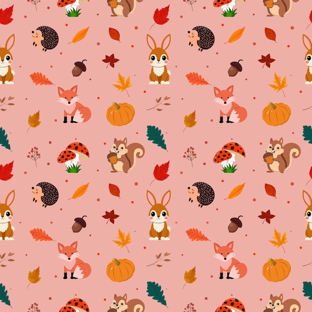 Animali boschivi a disegno senza cuciture d'autunno
