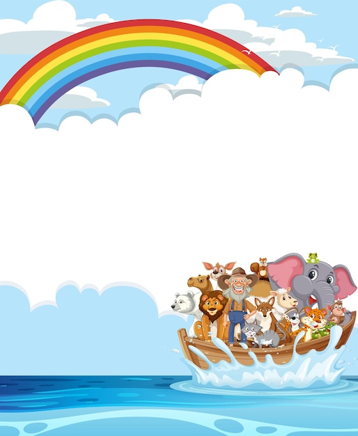 Animali che navigano sotto un arcobaleno