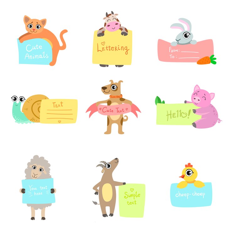 Vettore animali con set di carte