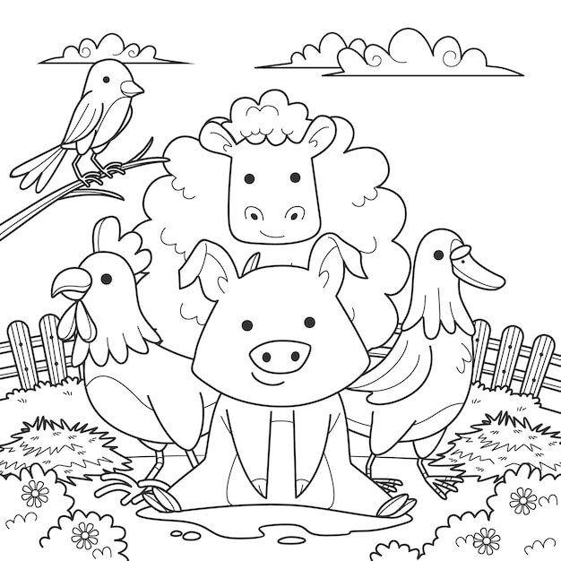 Animali da fattoria disegnati a mano