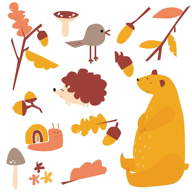 Animali del boscoIllustrazioni di animali del bosco ed elementi naturali
