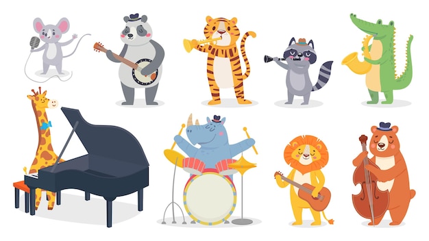 Animali del fumetto con strumenti musicali