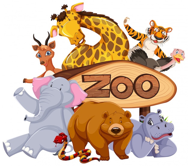 Animali dello zoo al segno dell'entrata