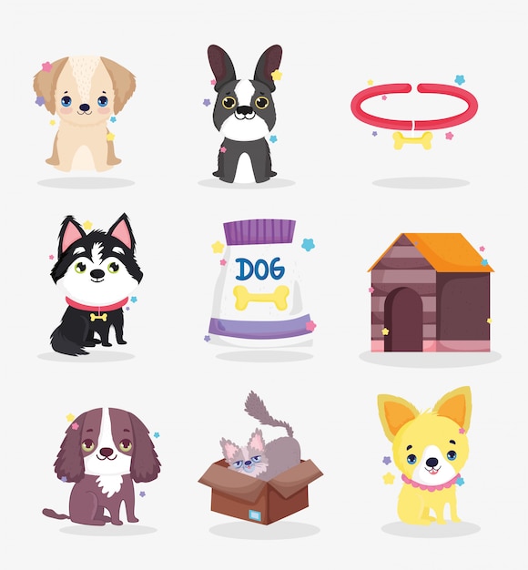 Animali domestici domestici svegli del fumetto del collare dell'alimento del cucciolo dei cani, animali domestici della raccolta
