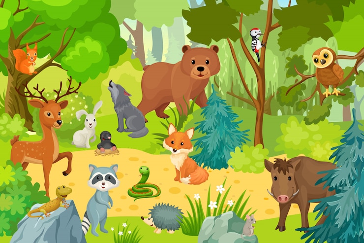 Vettore animali selvatici sulla foresta.
