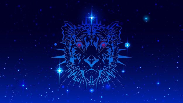 Anno di tigre d'acqua 2022 testa animale simbolo ornamento nel cielo stellato notturno. Illustrazione vettoriale