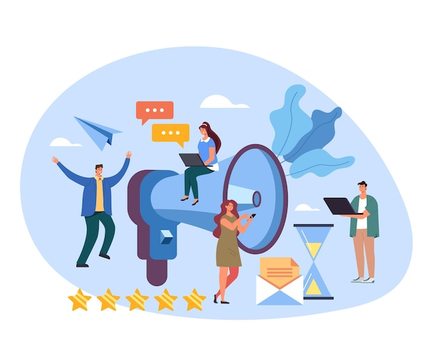 Annunci di marketing altoparlante target promozione pubblicità media concetto di lavoro di squadra