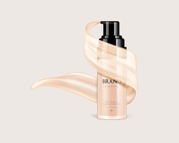 Annunci pubblicitari di prodotti premium per fondotinta vettoriali cosmetici per la promozione
