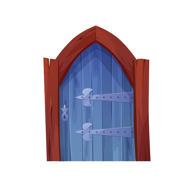 Antica porta medievale in legno blu con arco in legno
