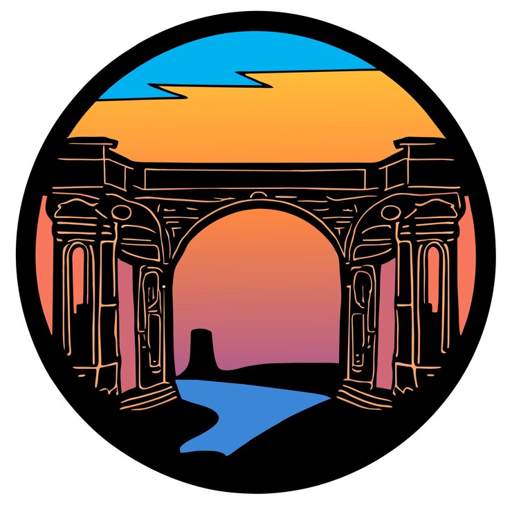 Vettore antiche rovine accendono la spiritualità al tramonto illustrazione vettoriale del crepuscolo