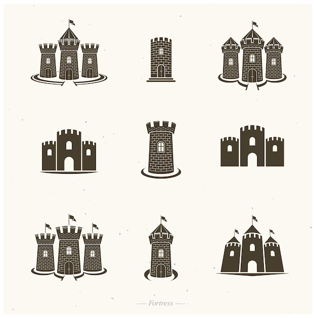 Antichi forti emblemi set Armo araldico loghi decorativi illustrazioni vettoriali isolate collezione