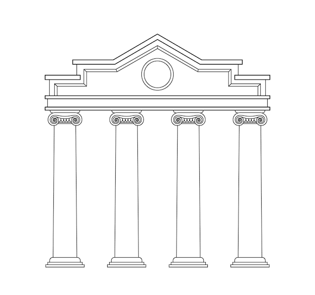 Antico concetto di linea del frontone Architettura greca e antica Roma e adesivo con colonne di marmo per i social