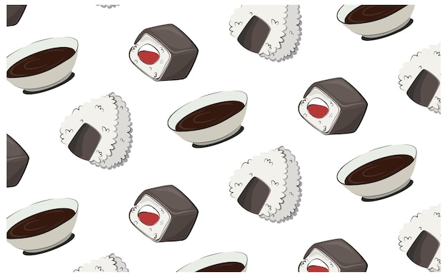 Apanese cucina cibo vettore modello piatto illustrazione isolato su sfondo bianco rotoli di sushi onigiri salsa di soia set modello senza cuciture immagine stock per ristorante menu e consegna poster