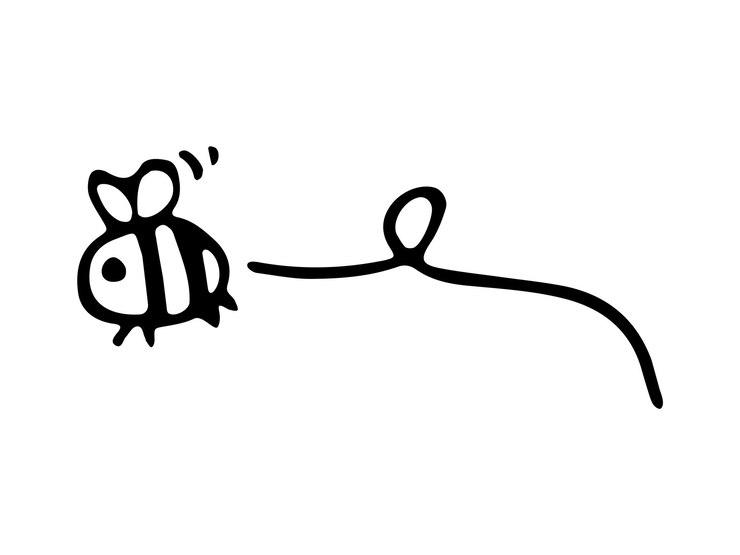 Ape carina con doodle disegnato a mano Ape vettoriale che vola su un percorso Contorno divertente del calabrone