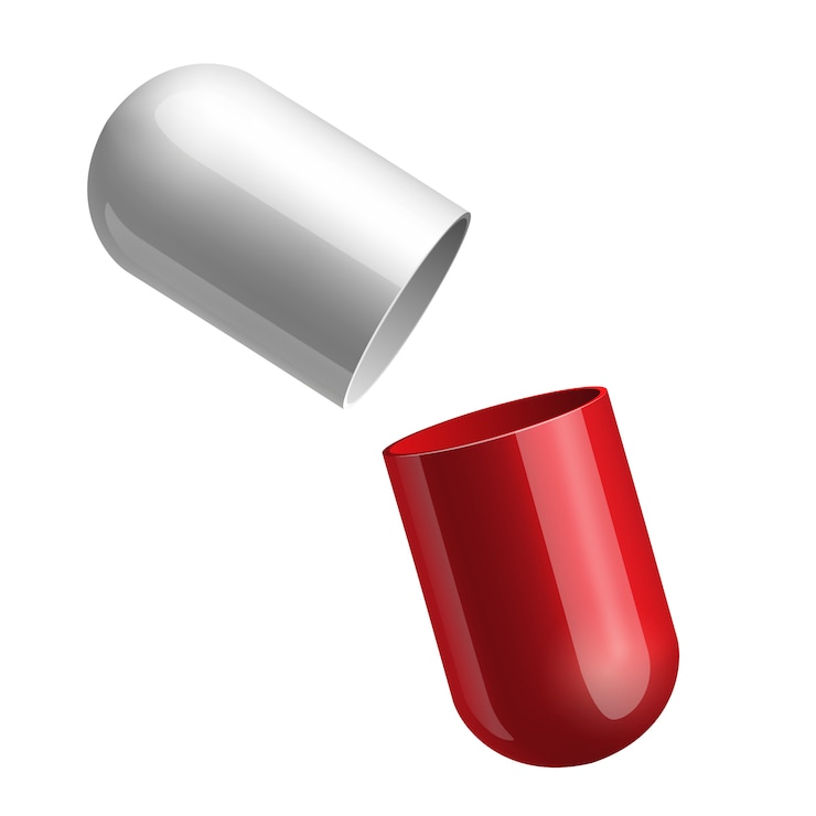 Vettore apertura della capsula medica rossa