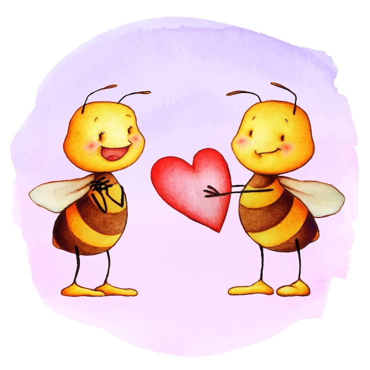 Vettore api disegnate a mano dell'acquerello nell'amore
