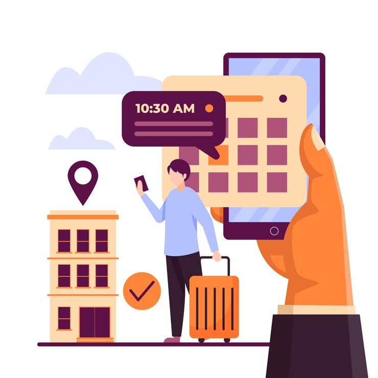 Vettore app di prenotazione e appuntamento online per turisti e trovare hotel