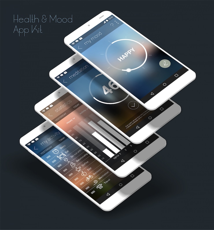 Vettore app mobile dell'interfaccia utente reattiva dal design piatto con modelli 3d