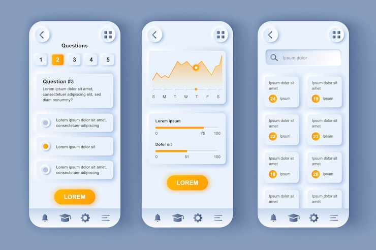 Vettore app mobile per l'interfaccia utente di progettazione neumorfica moderna di apprendimento online