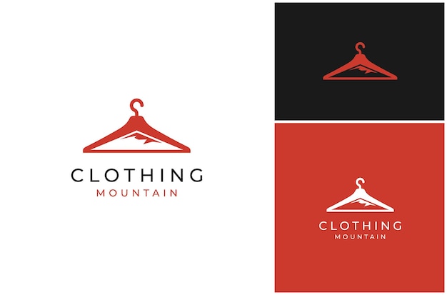 Apparati per appendiabiti Abbigliamento Moda Picco di collina di montagna Spazio negativo Disegno vettoriale del logo Illustrazione