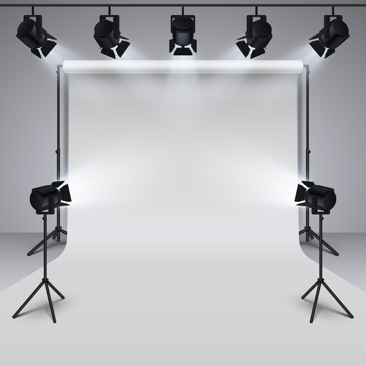 Vettore apparecchio di illuminazione e sfondo bianco studio professionale fotografia in bianco.