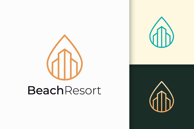Appartamento fronte mare o logo della proprietà a forma di linea semplice