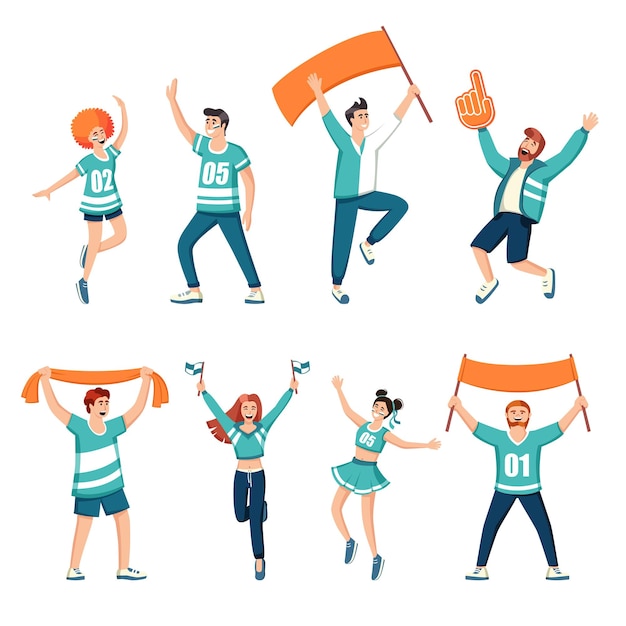 appassionati di calcio calcio sport campionato nazionale competizione squadra sostenitori di cartoni animati gruppi personaggi vettoriali personaggi di cartoni animati raccolta sportiva