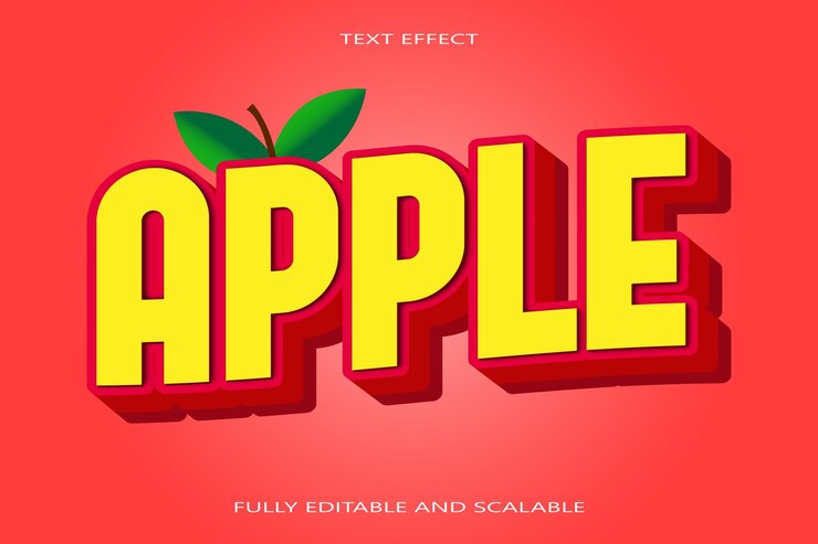 Vettore apple modificabile effetto testo 3 dimensioni in rilievo in stile moderno
