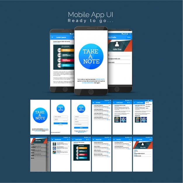 Vettore applicazione mobile con elementi blu