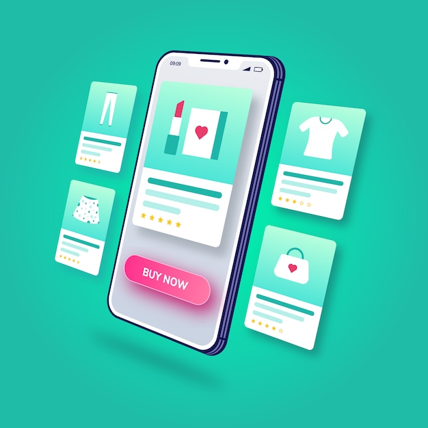 Applicazione mobile del prodotto di acquisto online di commercio elettronico dell'illustrazione 3d
