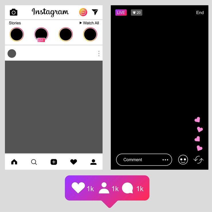 Vettore applicazione mobile di instagram. editoriale dell'interfaccia utente dai social media