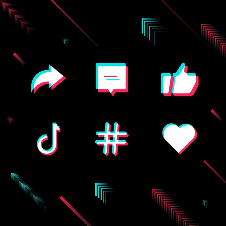 Applicazione web dei bottoni di progettazione moderna dei modelli di media sociali. Imposta icone: ricerca, storia, come, condividi, hashtag, utente, commento, nota, home, plus.