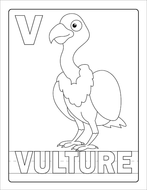 Apprendimento dell'alfabeto con la pagina di colorazione degli animali disegnati a mano carino