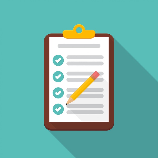 Appunti con checklist e icona matita con lunga ombra